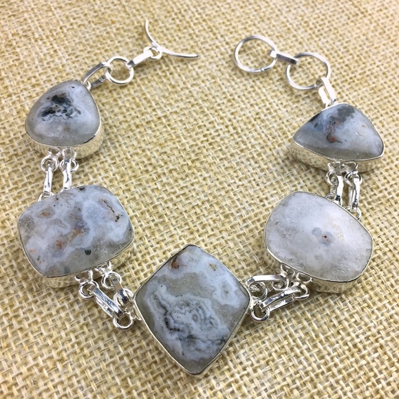 New Natural Solar Quartz Stone Silver Overlay Toggle Bracelet 7 & 7 3/4 - Picture 1 of 8